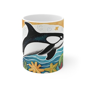 Orca Mug Killer Whale Mug for Women and Men | Whale Shark Mug Coffee Mug | Original Artwork Design | 11 oz Ceramic Cup Sea Drinkware Themed