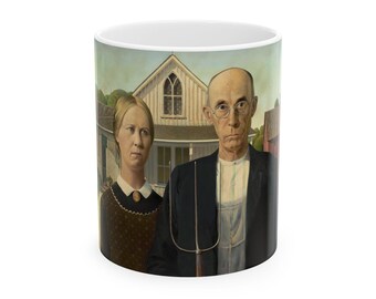 American Gothic Coffee Mug | Grant Wood Art Cup | Rural Life Painting | Gothic House Design 11 oz  Farmhouse Gift for Art and Coffee Lovers