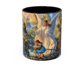 Angel Mug | Kids Crossing Bridge Catholic Mug | Christian Mug | Guardian Angel Mug Cup | Christian Gift Decor For Women Men Kids  Ceramic