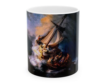 Christ in The Storm on the Sea of Galilee, Jesus Salms the Storm Mug, 11 oz 325 ml Christian Handmade Ceramic Mug Cup Drinkware Christian