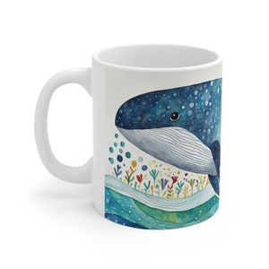 Whale Mug For Kids  | Whale Coffee Mug | Original Artwork Design | 11 oz Ceramic Cup | Sea Life Drinkware Themed Mug Men Best Hot Cold Cup