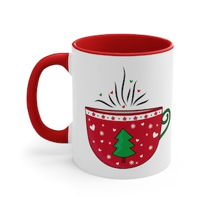 Christmas Tea Mug | Christmas Coffee Mug | Ceramic Handmade Mug | Winter Mug | Christmas Tree Mug For Women & Men, Gift Idea Watercolor art