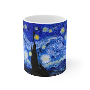 Starry Night Mug | Mazevoo Starry Night Coffee Cup | 11 Oz White Ceramic Mug | Starry Night Drinkware Set