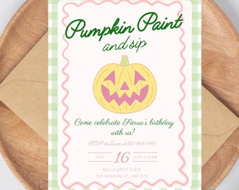 Pumpkin Paint Party, Pumpkin Paint and Sip, Summerween Invite, Halloween Party Invitation, Pumpkin Carving Party, Halloween Birthday, Girly