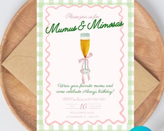 mumus and mimosas party invitation template, pajama party invite, adult sleepover, lingerie shower, funny adult party theme instant download