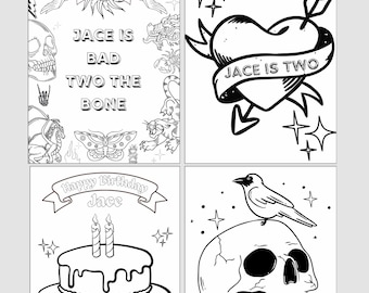 Bad TWO The Bone Coloring Sheet, Editable, Canva, 2nd Birthday Activity Page, Party Favors, printable coloring page bad two the bone,