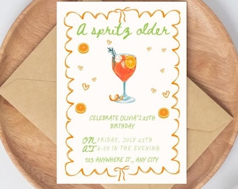 A Spritz Older Birthday Theme Invite, Feeling Spritzy, Aperol Spritz Invitation, 21st Birthday Theme, Alcohol Party Invitation, Scribble