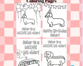 A Weenie Bit Older Coloring Pages, Customizable, Hot Dog Party Favors, Instant Download, Printable, Party Games, Hotdog Party Activity Page