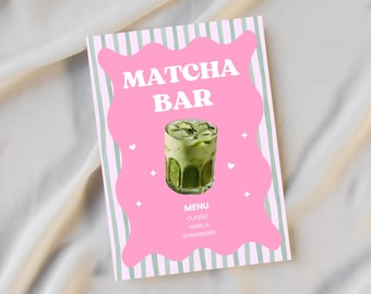 Matcha Bar Digital Download | Printable Matcha Menu Art | Matcha Latte Poster | Kitchen Decor | Pastel Drink Print | Coffee Shop Aesthetic