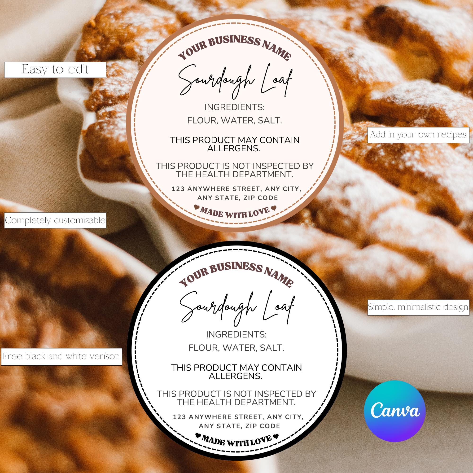 Cottage Food Labels, Editable Instant Download, Microbakery Stickers, Farmers Market Baked Goods, At Home Bakery, Sourdough, Cookies, Cakes
