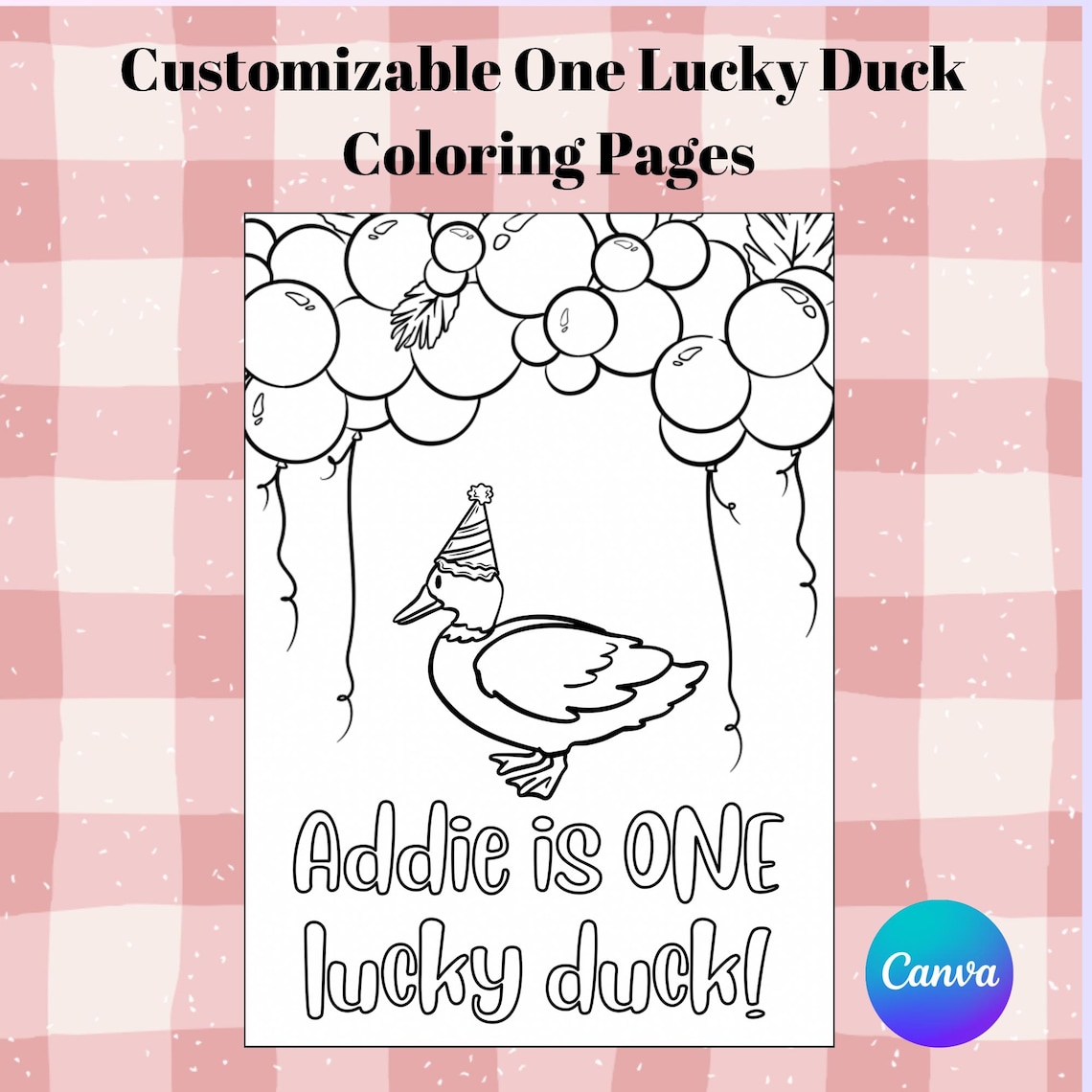 One Lucky Duck Coloring Pages, Printable, Customizable, Party Favors ...