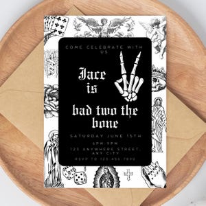 Bad Two the Bone Birthday Invite Template, Bad 2 the Bone Invitation, 2nd Birthday Party Theme, Punk Style Party, Kids Party Theme, Tattoo,