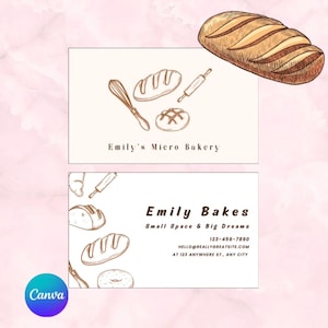 Micro Bakery-visitekaartje, thuisbakkerij, sjablonen voor visitekaartjes, zuurdesem, gebak, kleine bedrijven, bewerkbaar, digitale download, eenvoudig