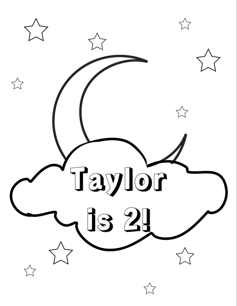 Custom Two the Moon Coloring Page, Space Theme Coloring Sheets