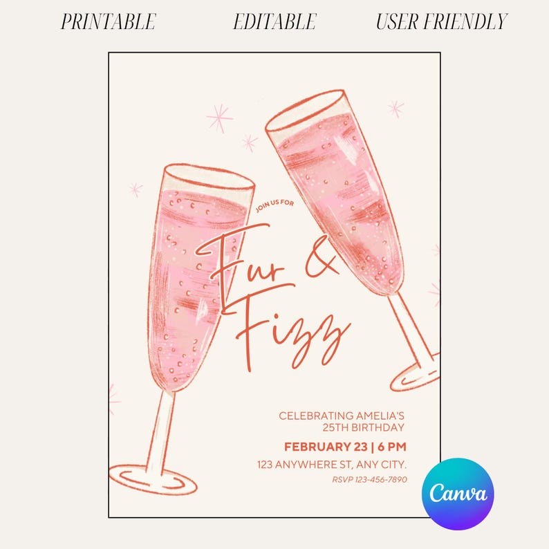 February Invite Fur and Fizz Birthday Party Invitation, Winter Birthday Theme ...