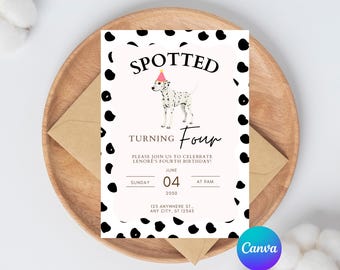 Spotted Turning Birthday Party Invitation, Dalmatian Party Invite, Puppy Party, Dog Themed Party, Birthday Party Template,