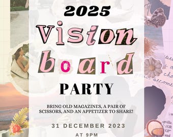2025 Vision Board Party Invitation Template, Instant Download, New Years Resolution Party, Dream Board, Manifestation Techniques, Mood Board