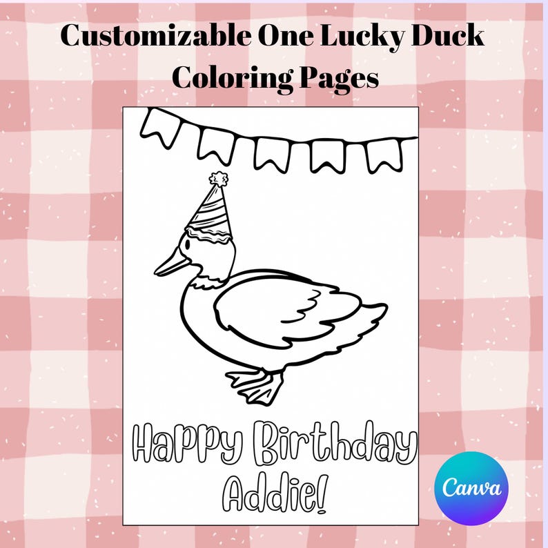 One Lucky Duck Coloring Pages, Printable, Customizable, Party Favors ...