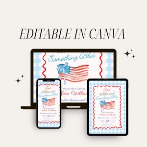 Inbjudningsmall till brudfest i rött och vitt, patriotisk inbjudan, USA, 4 juli, inbjudan till amerikansk flagga, flickigt, ginghammönster, rosett bild 4