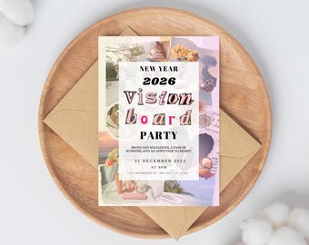 2026 Vision Board Party Invitation Template, New Year 2026 Vision Board Party invite, Printable Vision Board, Collage Aesthetic