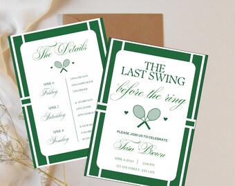 Last Swing Before the Ring Invitation Template, Tennis Themed Bachelorette Party, iternary, bachelorette trip invite, perfect match, prep
