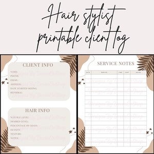 Cosmetology client book, client log, Hair stylist journal, formula, client record book, client profile, editable, printable, colorist, salon