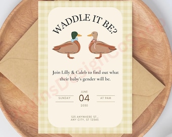 Waddle It Be Gender Reveal Invitation Template, Instant Download, Mallard Gender Reveal Party, Duck Hunting Party Theme, Funny Gender Reveal