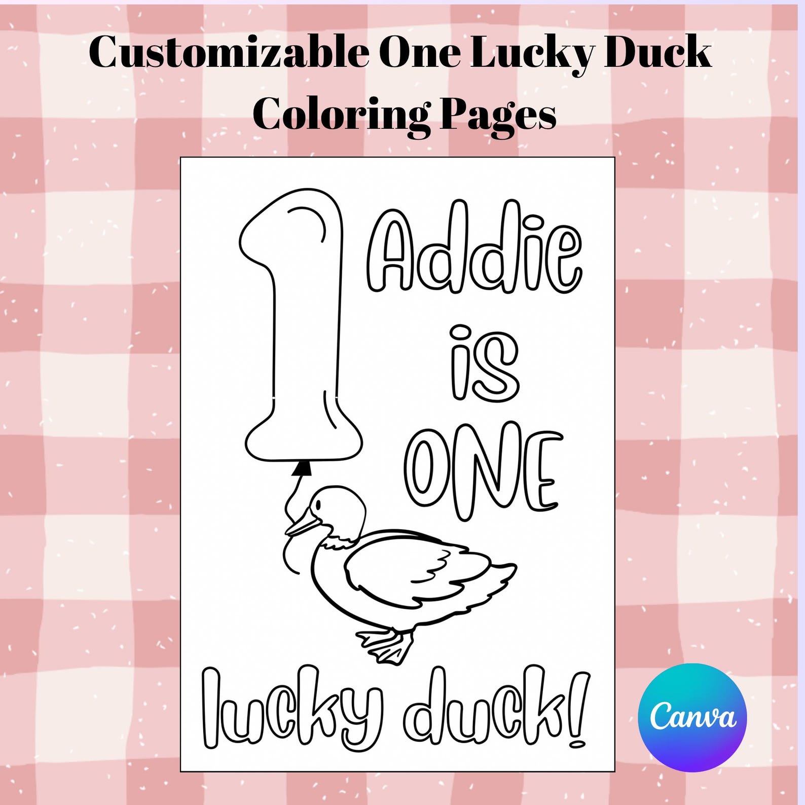 One Lucky Duck Coloring Pages, Printable, Customizable, Party Favors ...