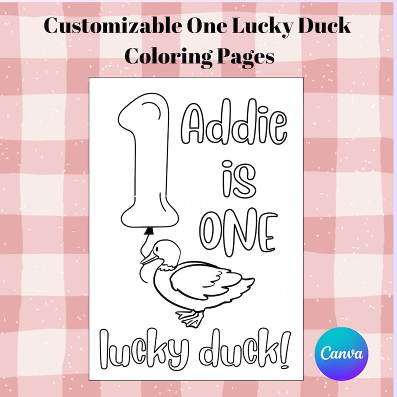 One Lucky Duck Coloring Pages, Printable, Customizable, Party Favors ...