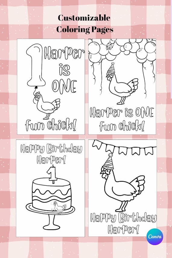 Custom Coloring Pages, One Fun Chick, This Chick is, Birthday Party Activity Sheet, Birthday party favors, Spring Birthday, Farm Animal
