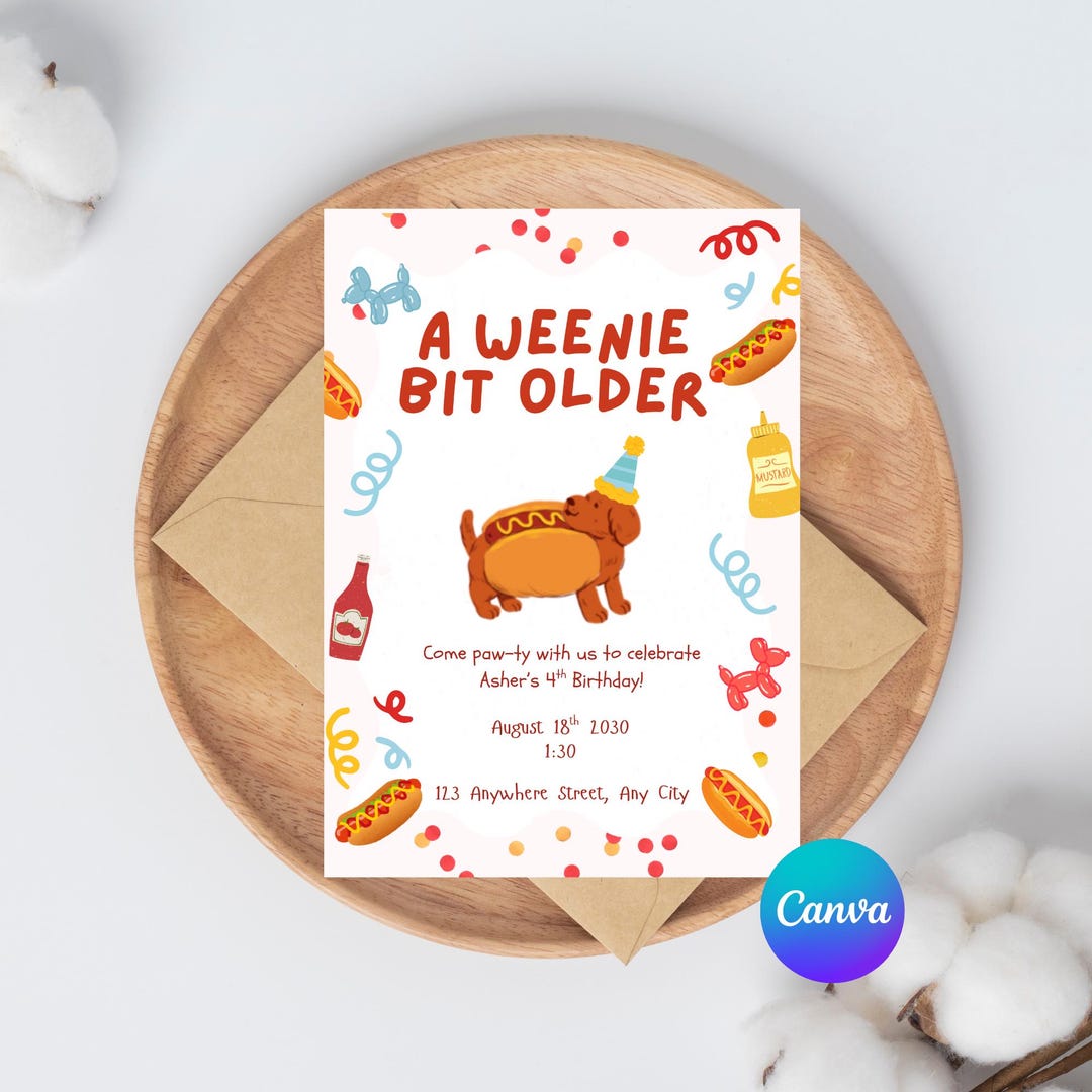 A Weenie Bit Older, Hotdog Party, Hot Dog Invitation, Lets Pawty ...