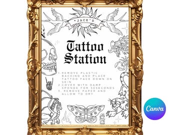 Bad TWO The Bone Birthday Party Tattoo Station, Temporary Tattoo bar, 2 Year Old Birthday Party Sign, Printable Party Sign, Party Favors
