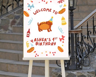 Weenie Bit Older Welcome Sign, Hot Dog Birthday Welcome Sign, Wiener Dog Birthday Party Sign, Daschund Entrance Poster, Digital Download