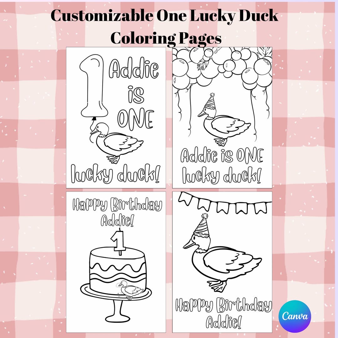One Lucky Duck Coloring Pages, Printable, Customizable, Party Favors ...
