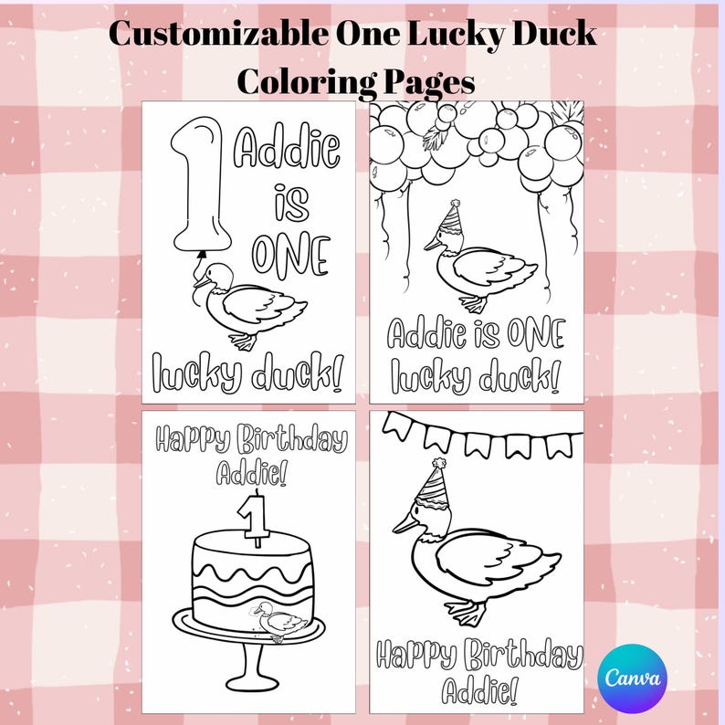 One Lucky Duck Coloring Pages, Printable, Customizable, Party Favors ...
