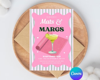 Yoga and Margarita Party Invitation | Printable “Mats and Margs” Invite | Pilates and margaritas, Bachelorette, Wellness Brunch, Digital