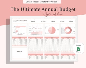 Annual & Monthly Budget Spreadsheet, Google sheets template, Annual Planner, Financial Planner, Yearly Budget, Annual Spreadsheet