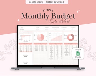 Monthly Budget Spreadsheet: Financial Planner Google Sheets (Digital Download)