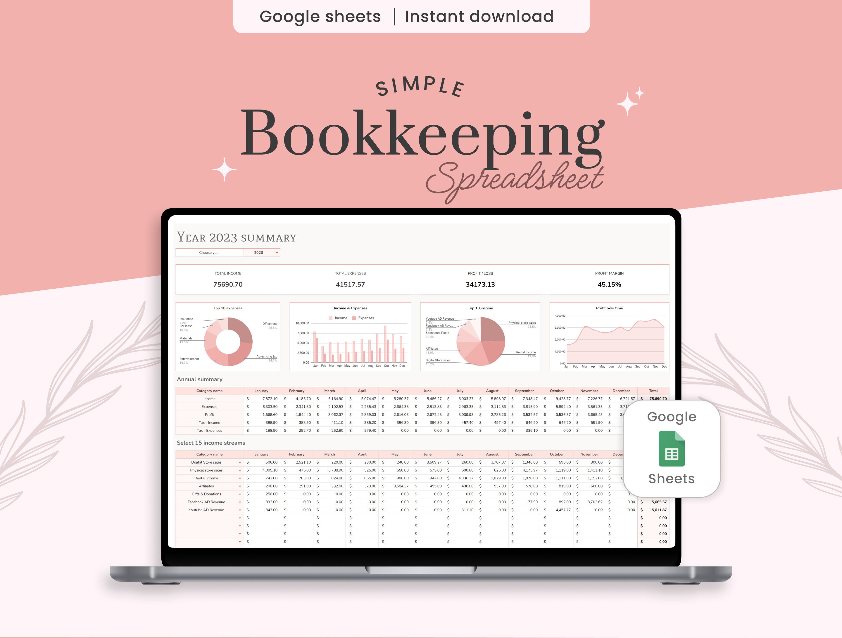 Small Business Bookkeeping Template, Google Sheets Bookkeeping ...