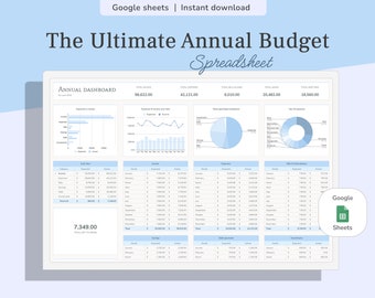 Feuille de calcul budgétaire annuelle et mensuelle, modèle de feuilles Google, planificateur annuel, planificateur financier, budget annuel, feuille de calcul annuelle