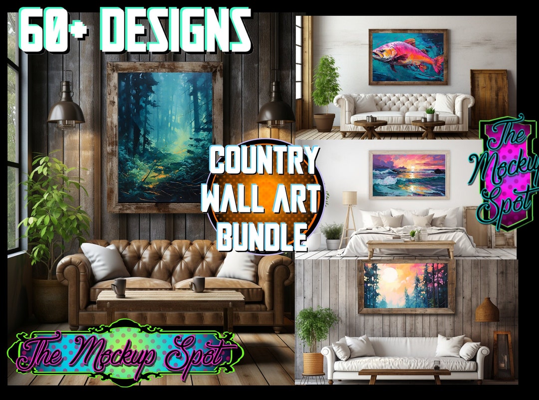 60 Country Wall Art Mockup Bundle Mockups for Wall Art in a Etsy