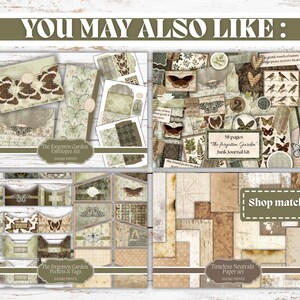 May include: A collage of vintage-style paper and ephemera, including envelopes, tags, and journal kit elements. The designs feature butterflies, botanical illustrations, and aged textures. The text reads "YOU MAY ALSO LIKE" and "Shop matching items".