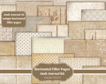 Horizontal Filler Pages, Landscape Papers, Digital Junk Journal, Printable Papers, Junk Journal Kit, Junk Journal Supplies, Junk Journaling