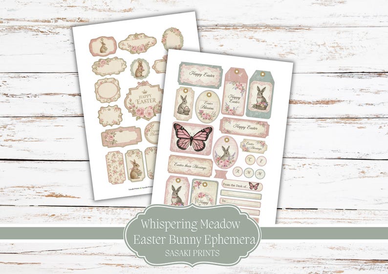 Easter Bunny Ephemera Pack – Printable Shabby Chic Junk Journal Pages ...
