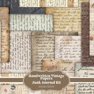 Handwritten Vintage Papers - Junk Journal Pages Digital Junk Journal, Printable Papers, Junk Journal Kit, Junk Journal Supplies, DIY
