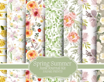 Frühling Sommer Junk Journal Kit - 20 druckbare Seiten mit Blumen - Vintage Ephemera, Scrapbook Papier, Collage Sheets, Junk Journal Zubehör