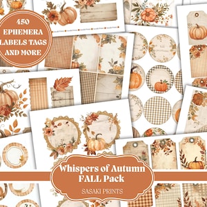 Whispers of Autumn Fall Pack – 41 Pages of Tags, Labels & Ephemera in Autumn Tones | Junk Journal, Scrapbooking, Fall Crafts