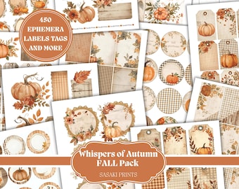 Whispers of Autumn Fall Pack – 41 Pages of Tags, Labels & Ephemera in Autumn Tones | Junk Journal, Scrapbooking, Fall Crafts