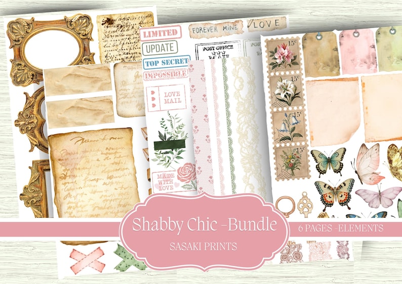 Shabby Chic Junk Journal Kit: Vintage Ephemera, Roses (digital Download ...