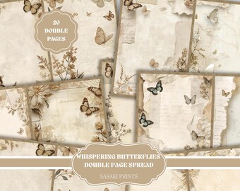 Whispering Butterflies – Vintage Butterfly Double Page Spread, Junk Journal Pages, Scrapbooking, Printable Ephemera & DIY Collage